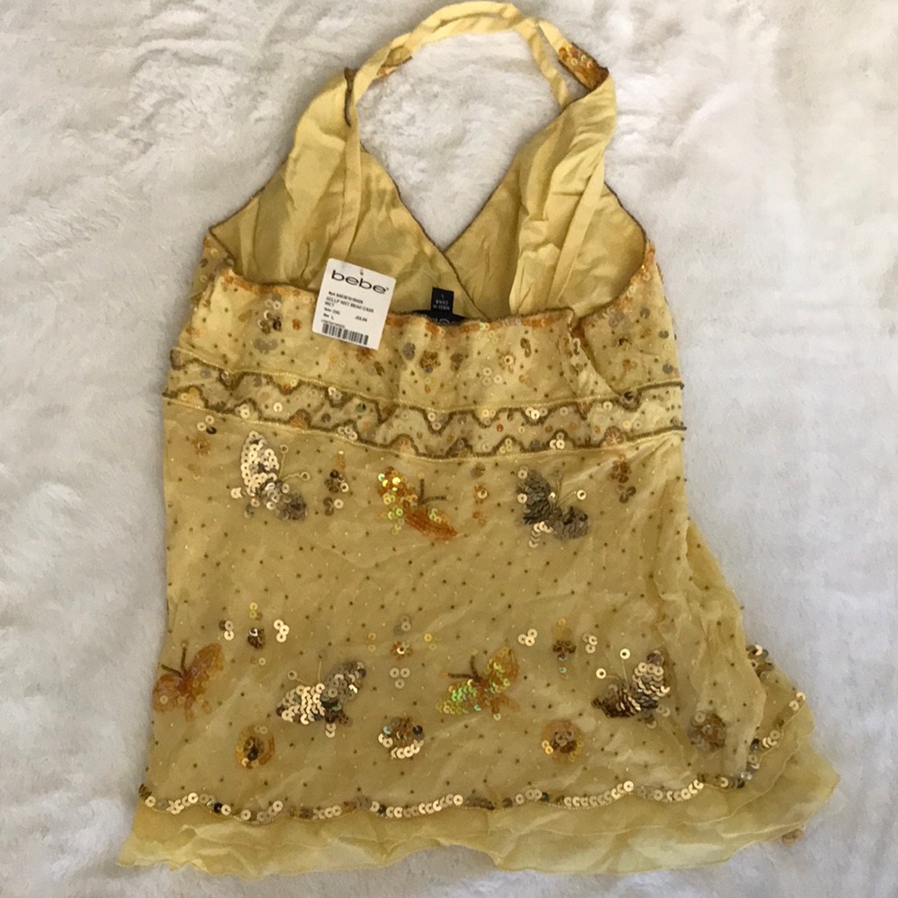bebe Yellow Sequin Halter Top - Picture 2 of 3
